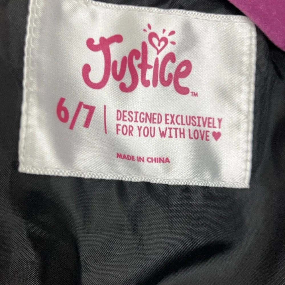 Justice Girls Jacket Size 6/7 pleather motto Black With Silver Stars Zip Up